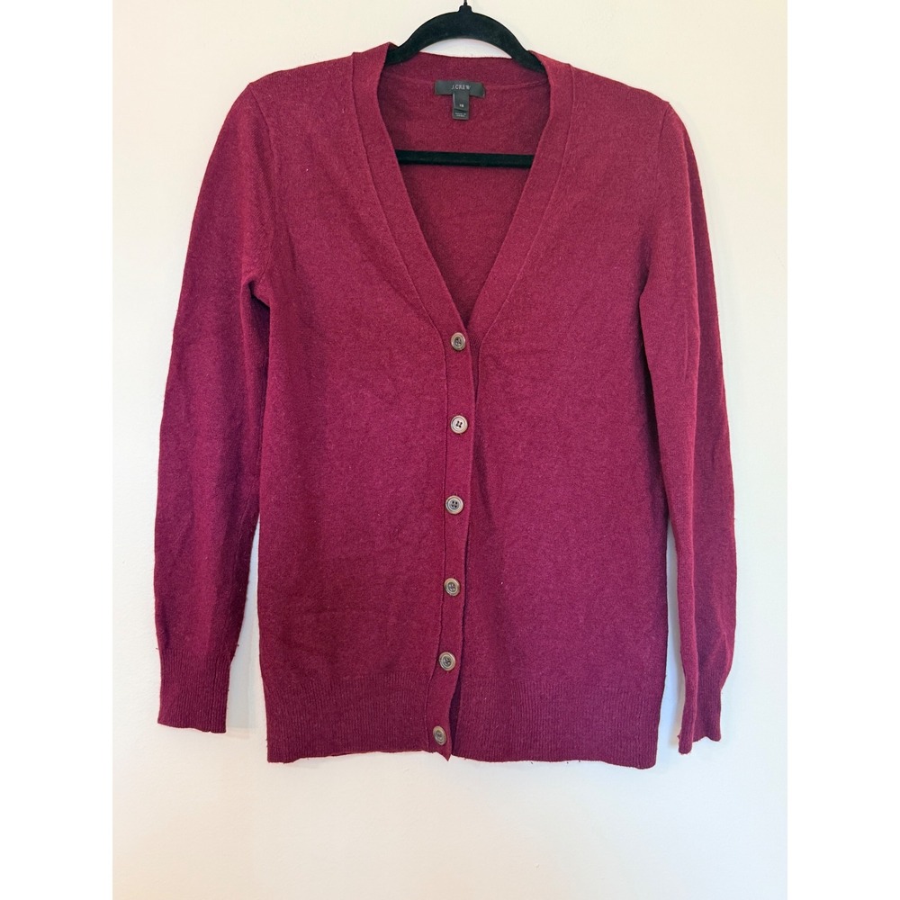 J.Crew Womens XS Burgundy Wool Cashmere Blend V-Neck Cardigan Sweater